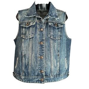 Boom Boom Jeans Distressed Denim Vest Size L